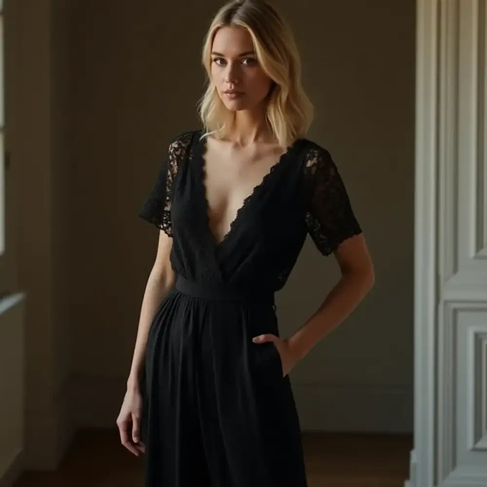 robe longue noir en dentelle