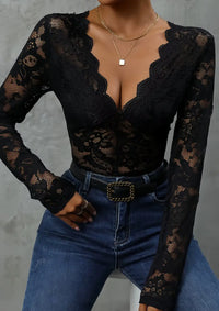 Thumbnail for Body en Dentelle Noir Manches Longues - L - Body Dentelle