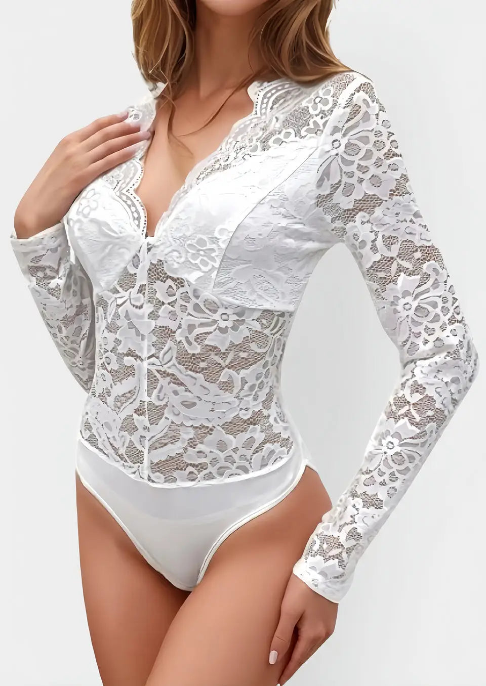 Body en Dentelle Sexy Manches Longues - S - Body Dentelle