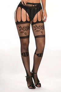 Thumbnail for Collant Dentelle Fleur noir