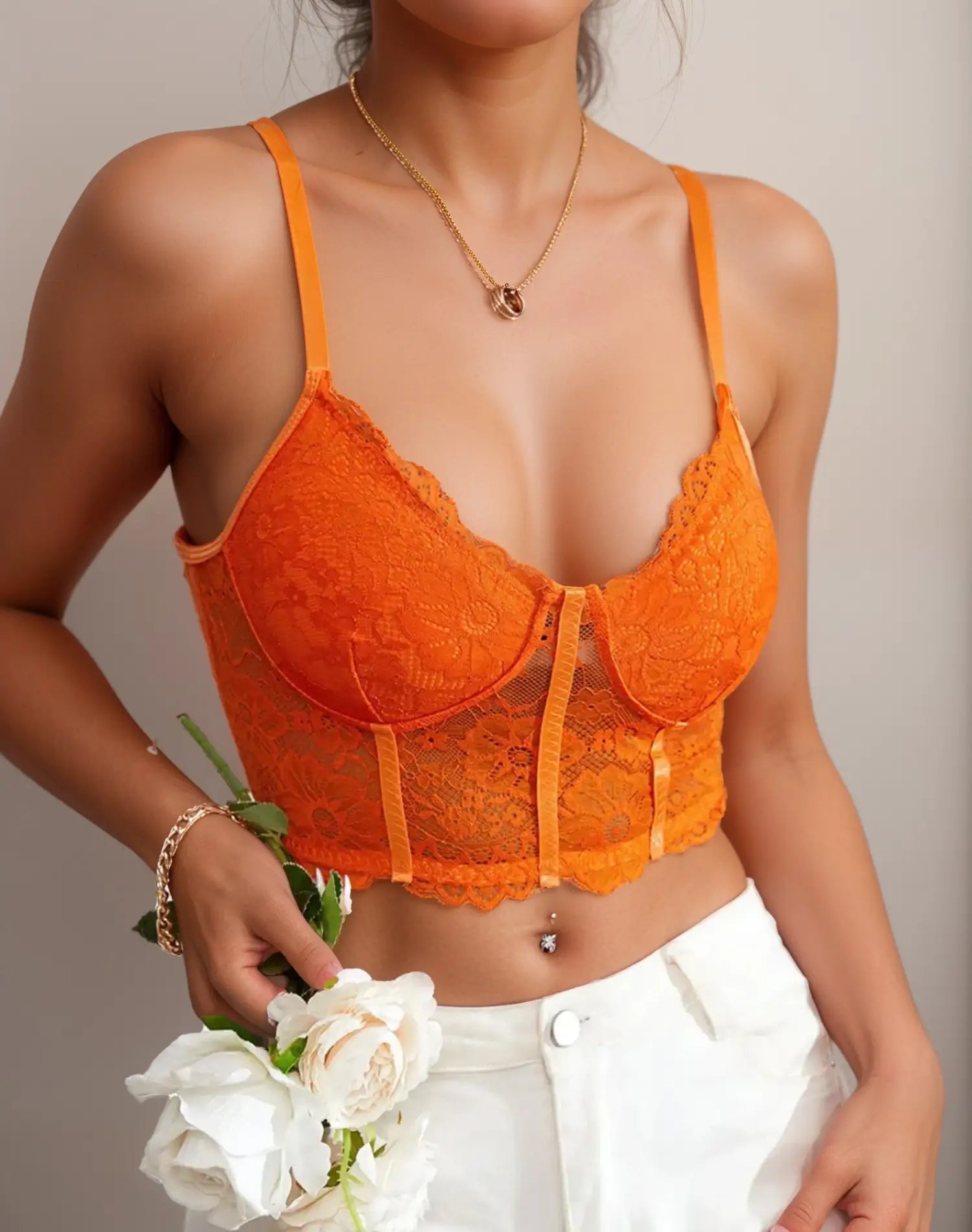 Débardeur en Dentelle - Orange / M - Top Dentelle