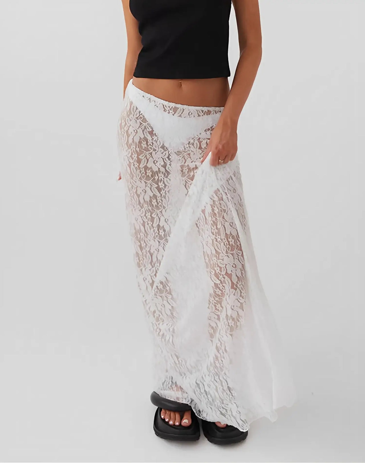 Jupe Longue en Dentelle Transparente - Jupe en Dentelle