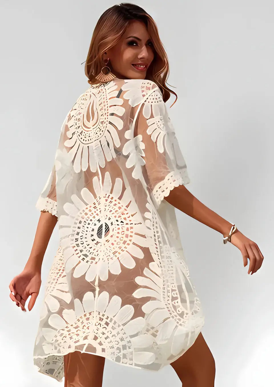 Kimono en Dentelle Blanc de Plage - Robe en Dentelle