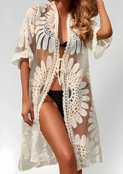 Kimono en Dentelle Blanc de Plage - Robe en Dentelle