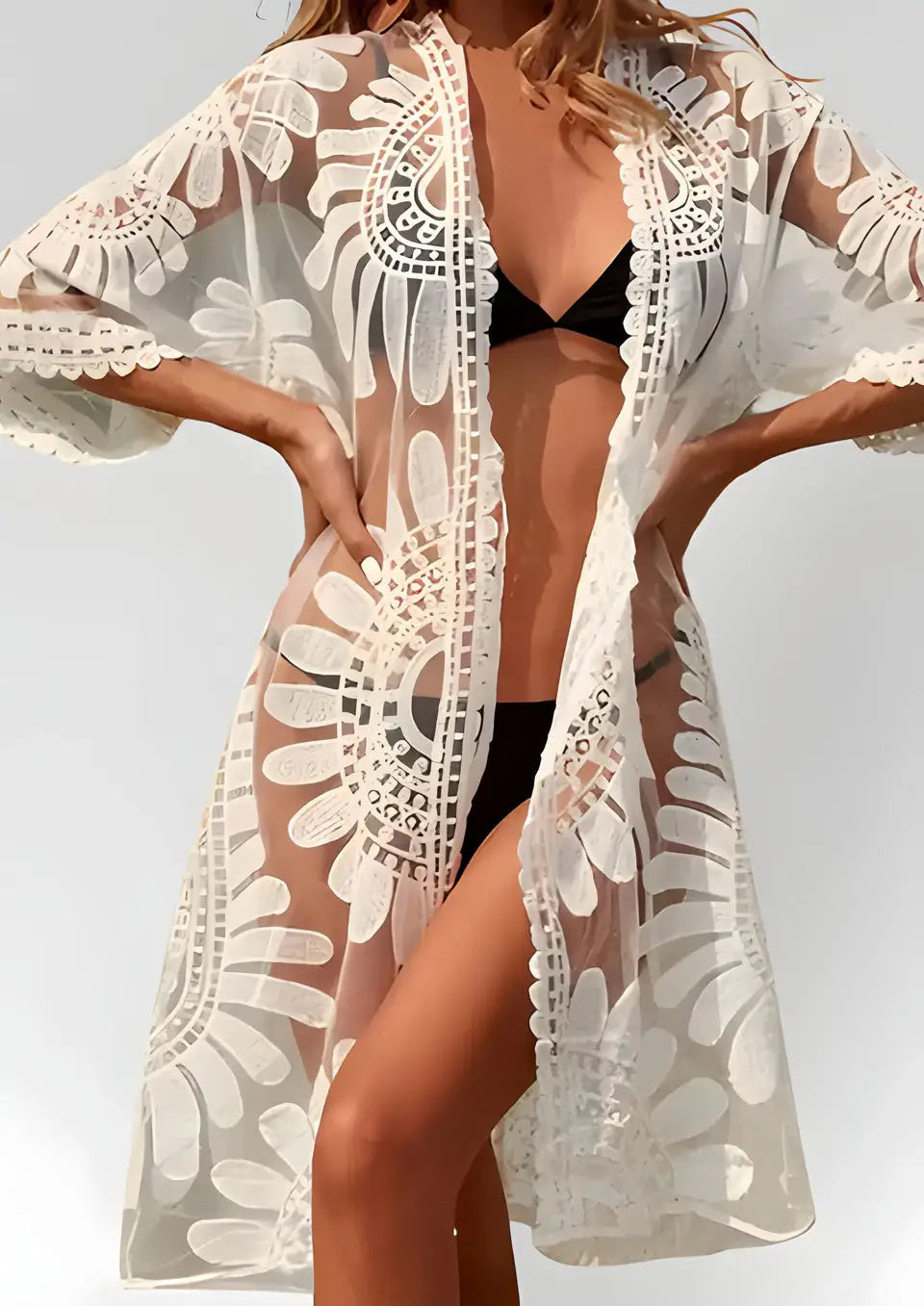 Kimono en Dentelle Blanc de Plage - Robe en Dentelle