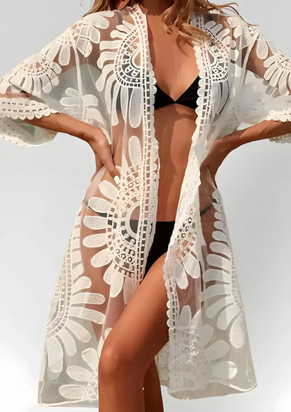 Kimono en Dentelle Blanc de Plage - Robe en Dentelle