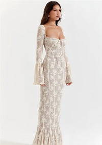 Thumbnail for Longue Robe Dentelle Blanche - Robe en Dentelle