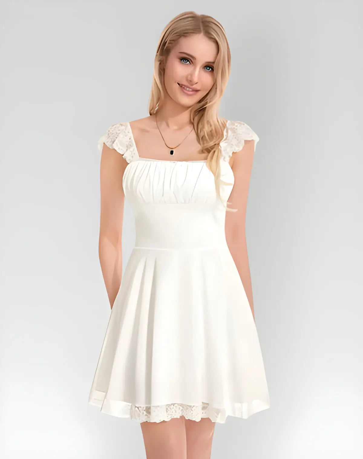 Robe Blanche Courte Dentelle - M - Robe en Dentelle