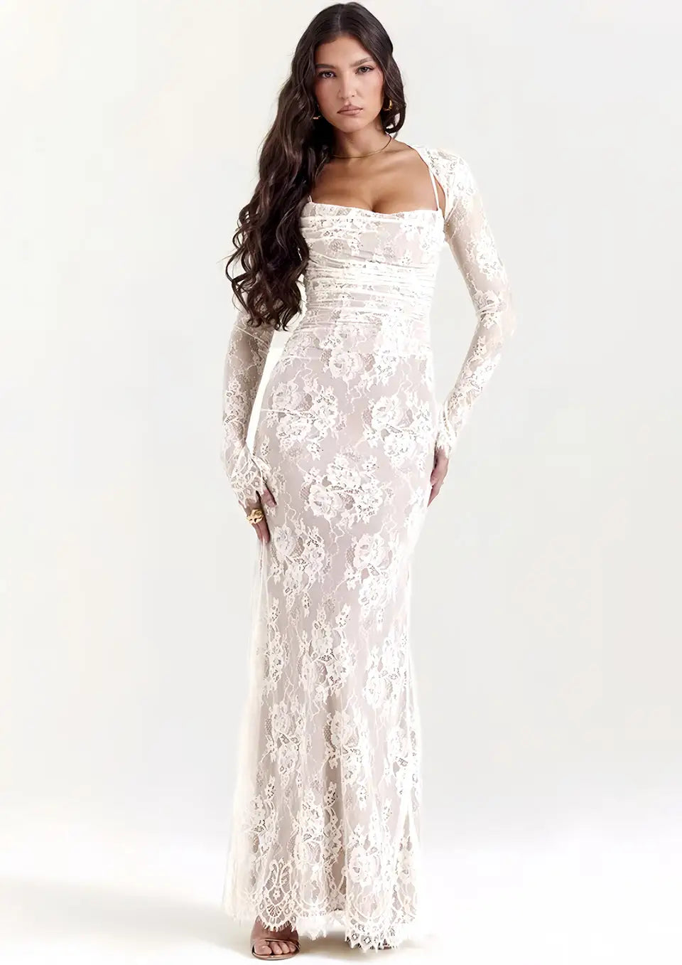 Robe Blanche Longue en Dentelle - Robe en Dentelle