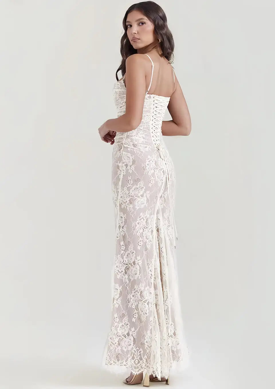 Robe Blanche Longue en Dentelle - L - Robe en Dentelle