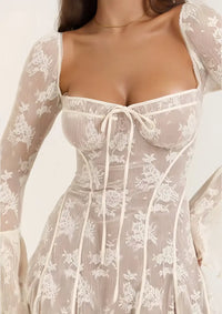 Thumbnail for Robe Courte Dentelle Blanche - Robe en Dentelle