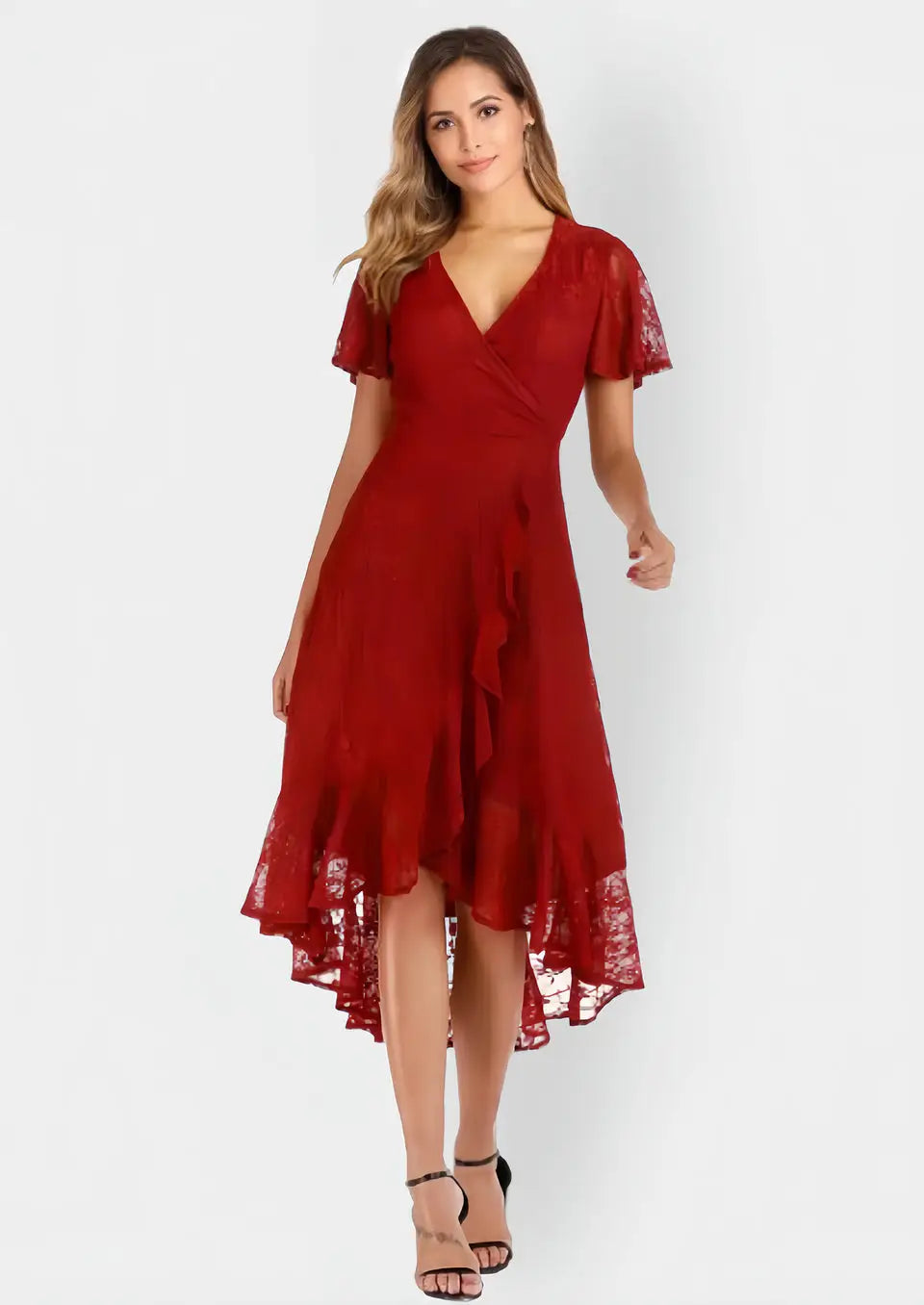 Robe de Soirée Rouge Dentelle - S - Robe en Dentelle