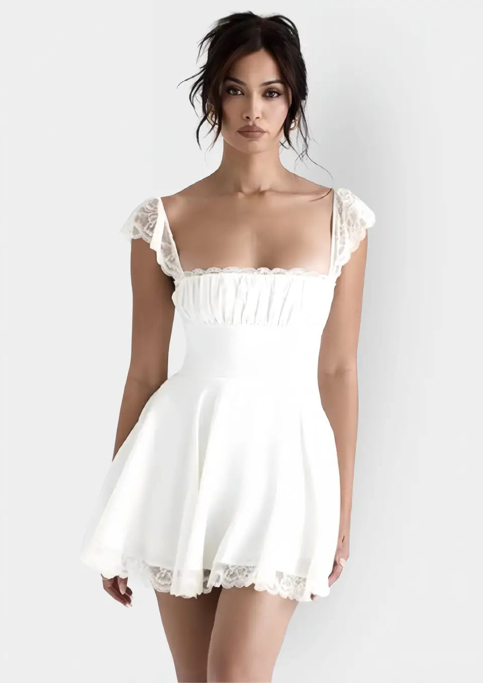 Robe Dentelle Bohème Courte Blanche - S - Robe en Dentelle