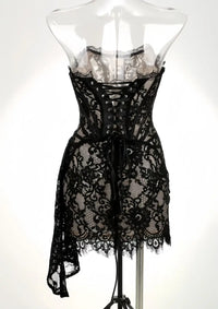 Thumbnail for Robe Noire Dentelle Courte - Robe en Dentelle