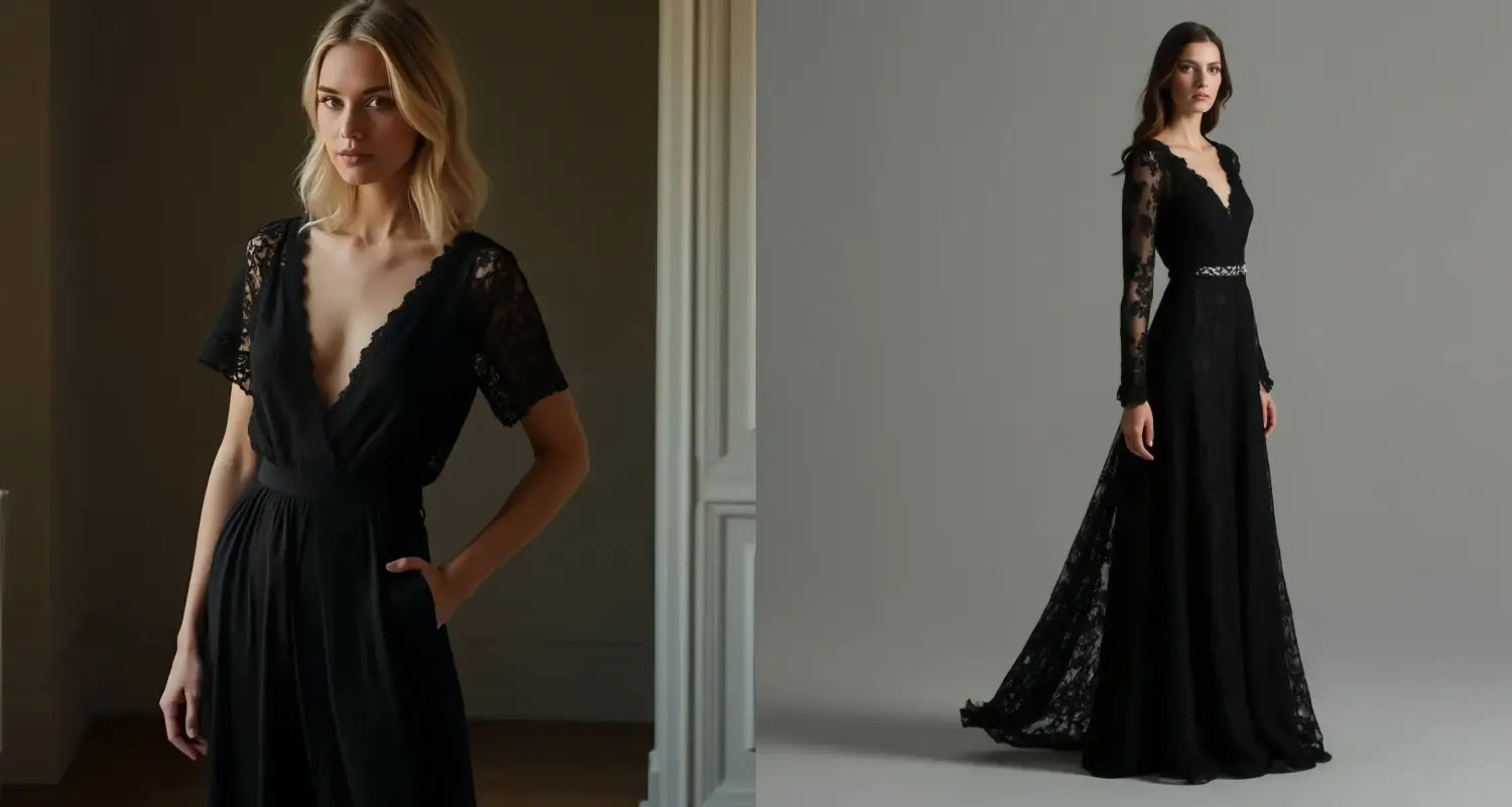 robe longue noire en dentelle